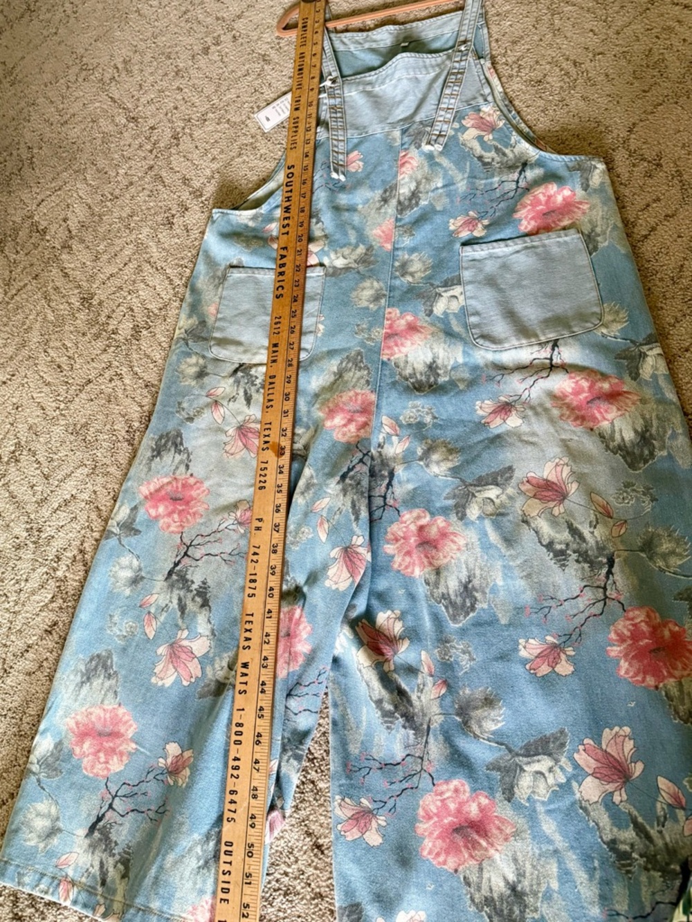 Floral Denim Cropped Overalls - Blue with flowers - Picture 5 of 9